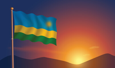 Rwanda flag sunset background  Vector Illustration