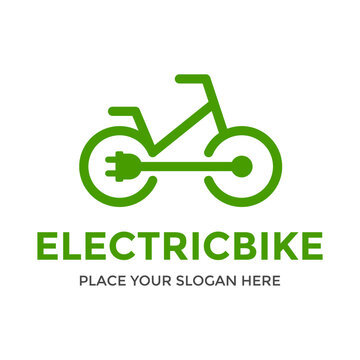 Electric bike vector logo template. This design use plug symbol. Suitable for technology.