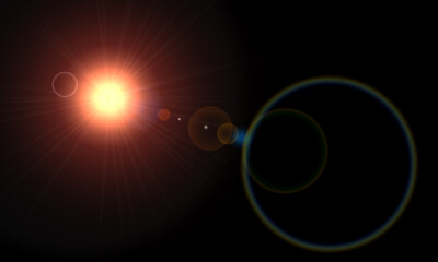 Sunlight lens flare spotlight on black backgrounds special effect 3d rendering