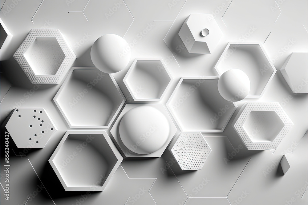 Aufkleber a white abstract background with hexagonal shapes and a white ball in the center of the image., gene