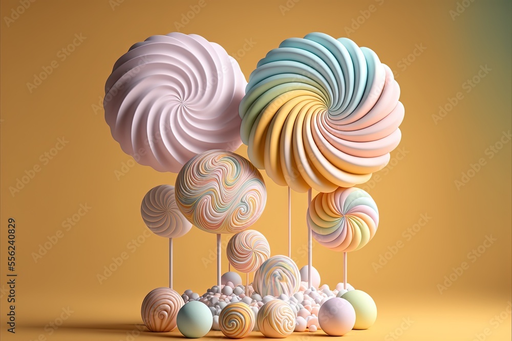 Aufkleber a group of lollipops sitting on top of each other on a yellow background with a yellow background., 