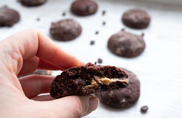 shortbread chocolate peanut biscuits with filling
