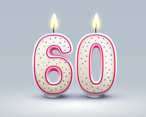 Happy Birthday years. 60 anniversary of the birthday, Candle in the form of numbers. Vector