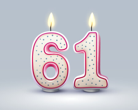 Happy Birthday years. 61 anniversary of the birthday, Candle in the form of numbers. Vector