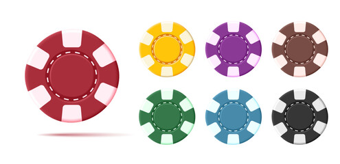 3d render Illustration of the colorful casino poker chips of different money par, gambling money