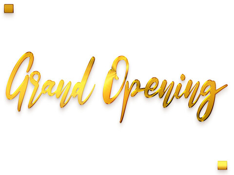 Grand Opening Gold Text Cursive Calligraphy Transparent PNG