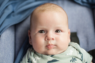 Portrait view of cute peaceful baby. Love and family emotion