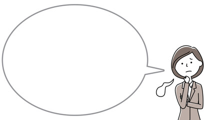 ため息をつくスーツの女性　ふきだし