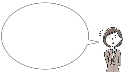 気付くスーツの女性　ふきだし