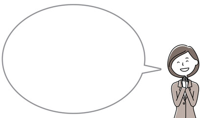 喜ぶスーツの女性　ふきだし