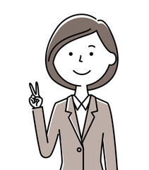 Vサインをするスーツの女性
