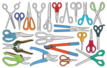 Scissors vector color set icon. Vector illustration scissor equipment on white background. Isolated color set icon scissors.