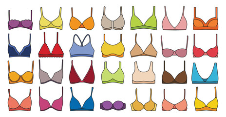 Bra of underwear vector color set icon. Isolated color set icon lingerie. Vector illustration bra of underwear on white background. - obrazy, fototapety, plakaty