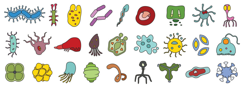 Bacteria of virus vector color set icon.Vector illustration infection germ on white background.Isolated set icon bacteria of virus.