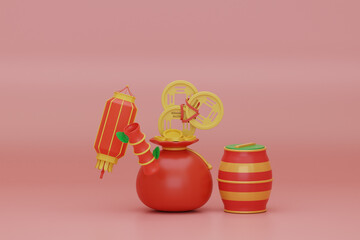 chinese new year isoled red backgorund. 3d rendering