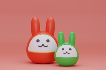 Chinese rabbit statue isoled red backgorund. 3d rendering