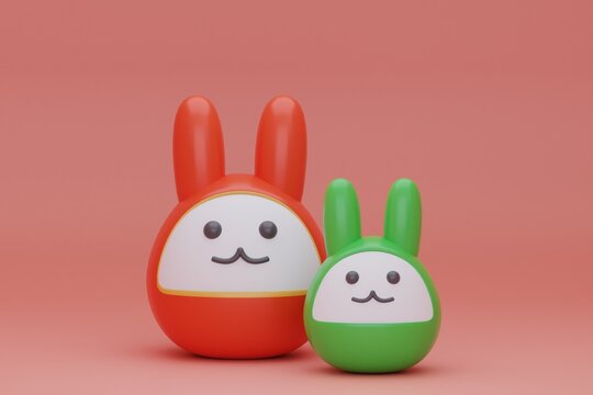 Chinese rabbit statue isoled red backgorund. 3d rendering