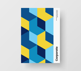 Unique journal cover A4 design vector illustration. Fresh mosaic hexagons brochure concept.