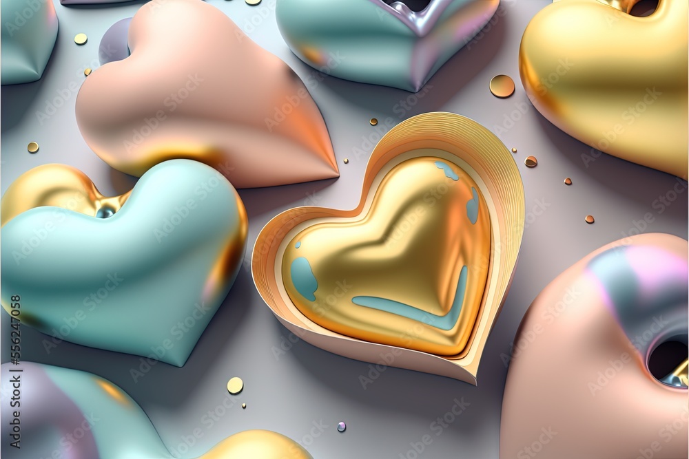 Poster a group of hearts sitting on top of a table next to each other on a table top with a black cat., gen