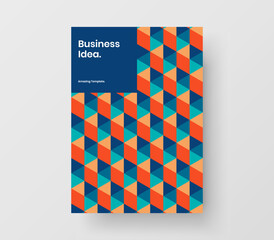 Minimalistic corporate brochure vector design template. Original geometric tiles magazine cover layout.
