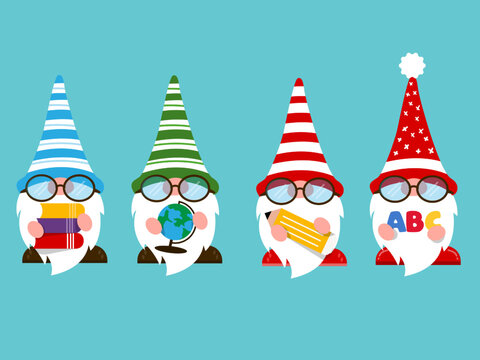 Cute Gnomes are holding school supplies, graphic design vector - Powered by Adobe