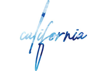 An isolated illustration of calligraphic lettering California. California handwritten calligraphy name of USA state. Hand drawn brush calligraphy.