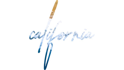 An isolated illustration of calligraphic lettering California. California handwritten calligraphy name of USA state. Hand drawn brush calligraphy.