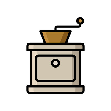 Grinder Icon Vector in Colored Outline Style. Coffee grinder Icon isolated in white background