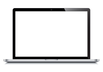 Realistic front view laptop isolated on transparent background incline 90 degree. computer notebook with empty screen. blank copy space on modern mobile computer.