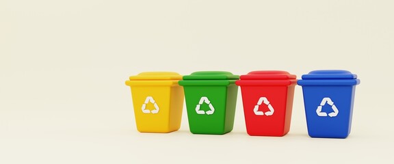 colors waste recycling bin. waste management recycling concept. 3d illustration