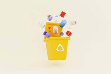 colors waste recycling bin, recycling can bin. waste management recycling concept. 3d illustration