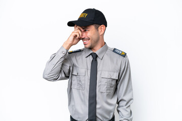 Young safeguard man over isolated white background laughing