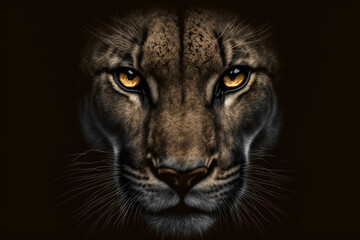 Obraz premium Cougar in black background. Generative AI.