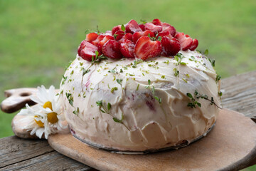 poppy seed cake with strawberries and sour cream