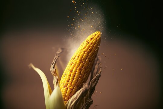 corn flying in the air, salt, spices, photorealistic, professional food promotional photography
