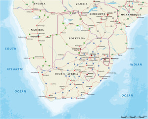 Road map of the states of southern Africa - obrazy, fototapety, plakaty