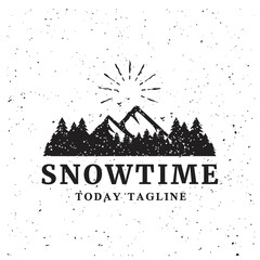 mountain with snow adventure logo vintage outdoor silhoutte forest camp tourism explore