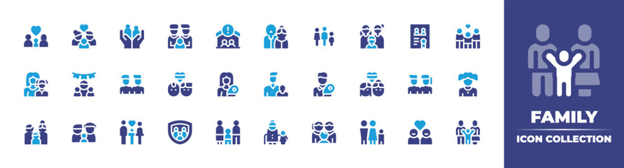 Family icon collection. Vector illustration. Containing adoption, family, parents, grandparents, document, foster family, mother, dad, couple, father, daughter, and more.