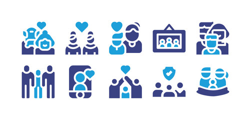 Family icon set. Vector illustration. Containing parents, girlfriend, motherhood, family picture, family, video call, family insurance