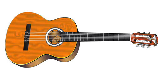 Fototapeta na wymiar two-dimensional image of a guitar in front view on a white background