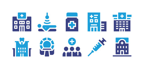 Fototapeta na wymiar Hospital icon set. Vector illustration. Containing hospital, ultrasound, medicine, ct scan, medical team, injection
