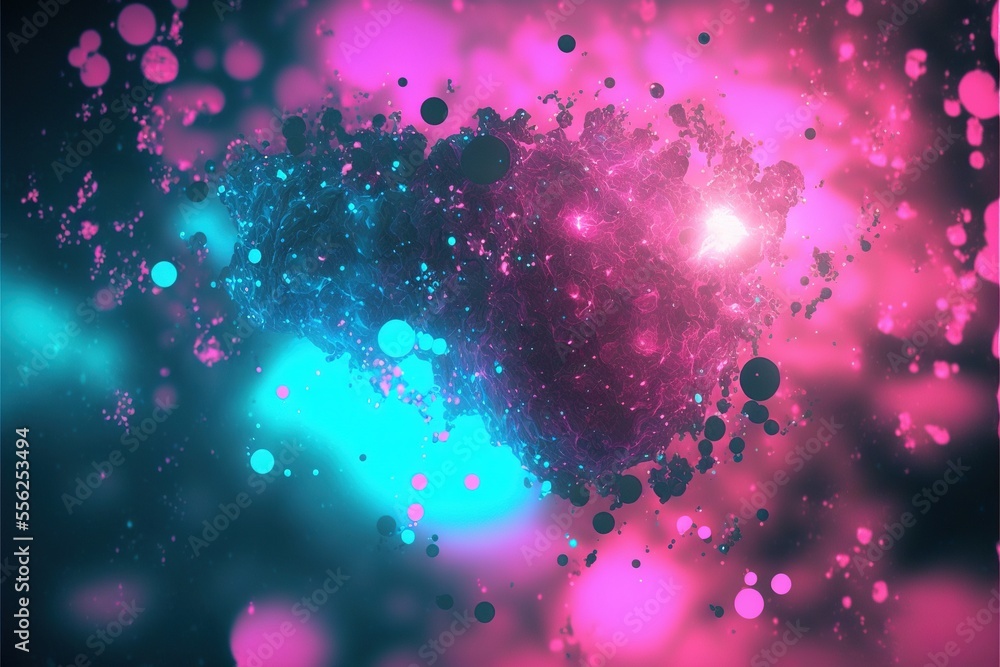 Poster a blurry image of a pink and blue object with bubbles and bubbles on it., generative ai