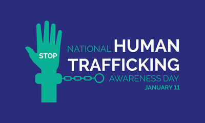 Vector illustration on the theme of National Human trafficking Awareness Day On January 11th  Banner with blue ribbon awareness and text. Vector illustration.