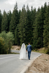 bridal walk, walking along the road in the forest.