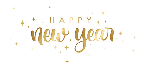 Happy New Year Golden Hand Lettering With Sparkle Stars
