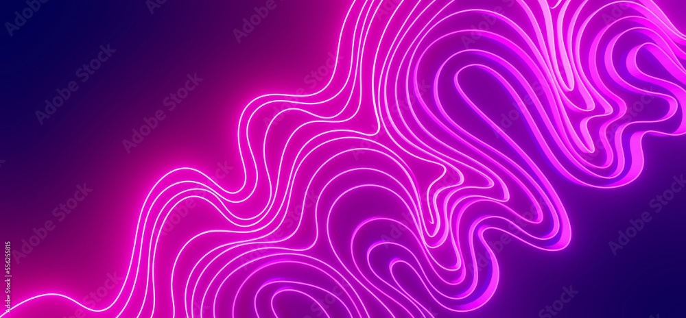 Poster abstract background curve pattern stripes glowing pink neon 3d render