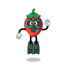Character cartoon of chili pepper as a diver