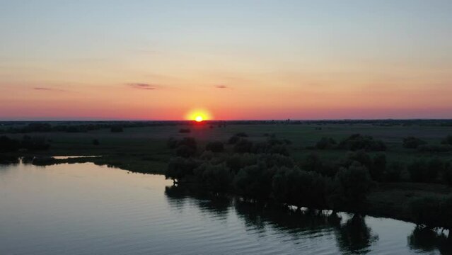 Sunset in the Danube Delta at Mila 23 Romania	