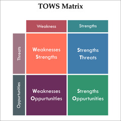 TOWS Matrix - Threats, Opportunities, Weaknesses, Strengths. Matrix Infographic template