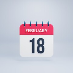 February Realistic Calendar Icon 3D Illustration Date February 18